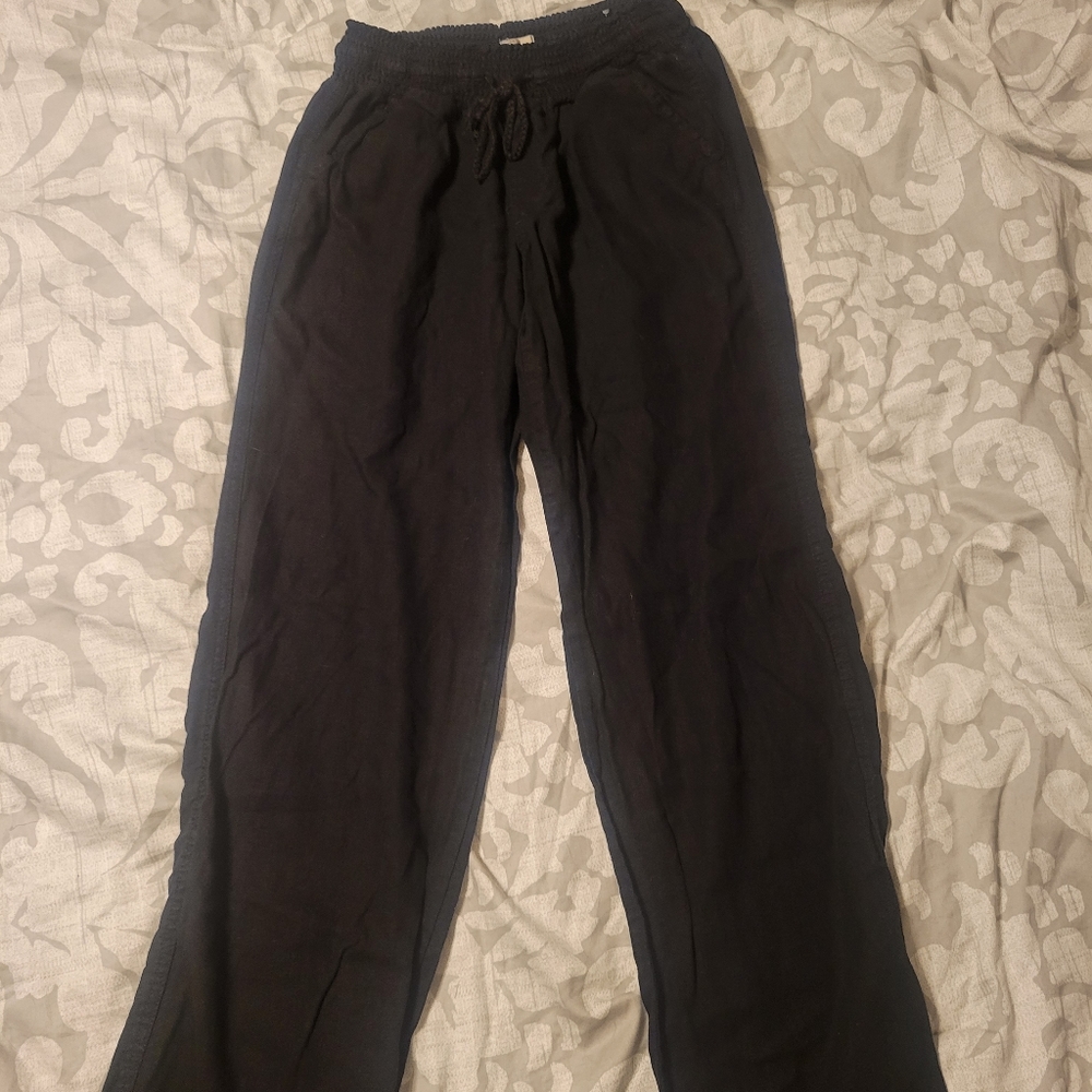 Black Smocked waist wide leg pants